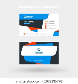 Double-sided horizontal business card template. Vector mockup illustration. Stationery design. Blue and black color theme