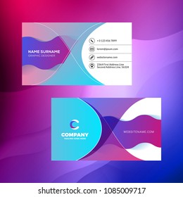 Double-sided horizontal business card template with abstract background. Vivid gradients. Vector mockup illustration. Stationery design