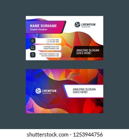 Double-sided horizontal business card template with abstract background. Vector mockup illustration. Stationery design