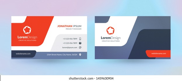 Double-sided horizontal business card template. Vector mockup illustration. Stationery design. Halftone texture