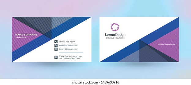 Double-sided horizontal business card template. Vector mockup illustration. Stationery design. Halftone texture