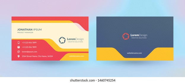 Double-sided horizontal business card template. Vector mockup illustration. Stationery design. Halftone texture