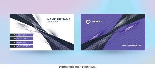Double-sided horizontal business card template. Vector mockup illustration. Stationery design. Halftone texture