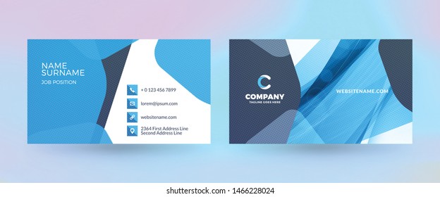 Double-sided horizontal business card template. Vector mockup illustration. Stationery design. Halftone texture