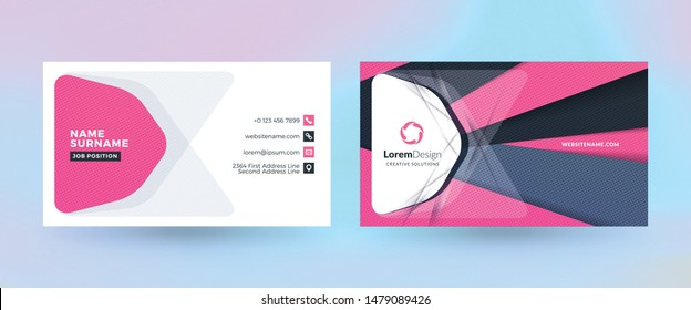 Double-sided horizontal business card template. Vector mockup illustration. Stationery design. Halftone texture