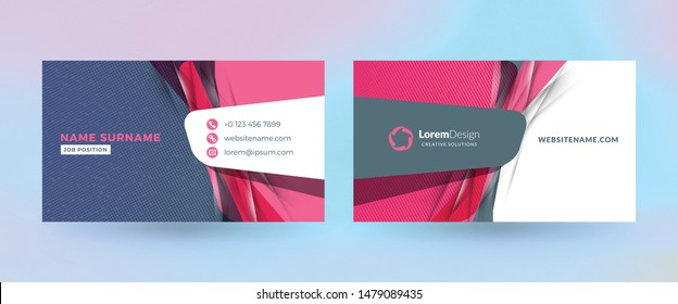 Double-sided horizontal business card template. Vector mockup illustration. Stationery design. Halftone texture