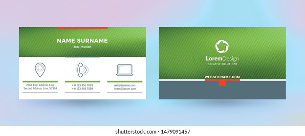 Double-sided horizontal business card template. Vector mockup illustration. Stationery design. Halftone texture