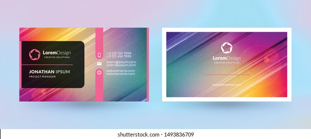 Double-sided horizontal business card template. Vector mockup illustration. Stationery design. Halftone texture