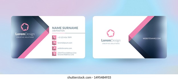 Double-sided horizontal business card template. Vector mockup illustration. Stationery design. Halftone texture