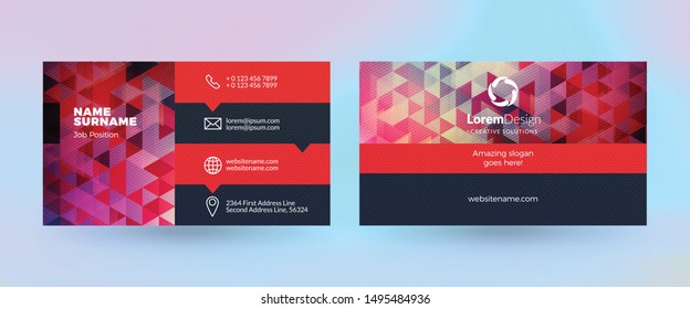 Double-sided horizontal business card template. Vector mockup illustration. Stationery design. Halftone texture