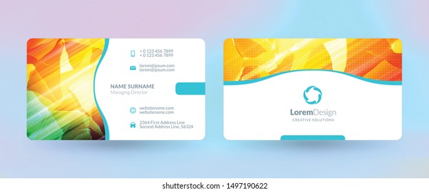 Double-sided horizontal business card template. Vector mockup illustration. Stationery design.  Halftone texture