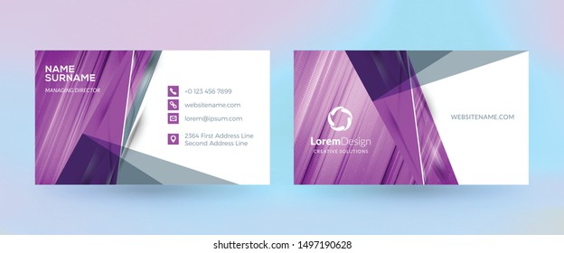 Double-sided horizontal business card template. Vector mockup illustration. Stationery design.  Halftone texture