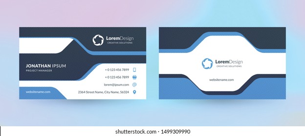 Double-sided horizontal business card template. Vector mockup illustration. Stationery design. Halftone texture