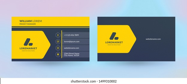 Double-sided horizontal business card template. Vector mockup illustration. Stationery design. Halftone texture