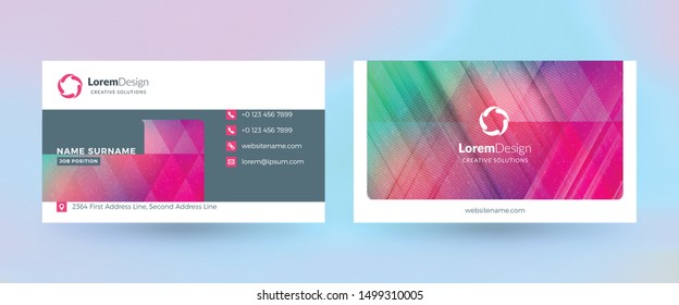 Double-sided horizontal business card template. Vector mockup illustration. Stationery design. Halftone texture