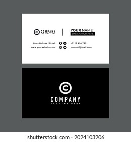 Double-sided Horizontal Minimalistic Business Card Design for Commercial Use. Clean and Simple Vector Professional and Creative Corporate Business Card Flat Stationery Template Design.