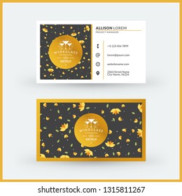 Double-sided horizontal modern business card template with cute floral background. Vector mockup illustration. Stationery design