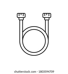 Double-sided hose with valves. Linear icon of flexible hosepipe for water or gas. Black simple illustration of garden tools, pipelaying. Contour isolated vector emblem on white background