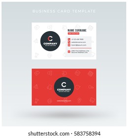 Double-sided Red Business Card Template. Vector Illustration. Stationery Design