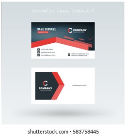 Double-sided Red Business Card Template. Vector Illustration. Stationery Design