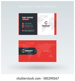 Double-sided Red Business Card Template. Vector Illustration. Stationery Design