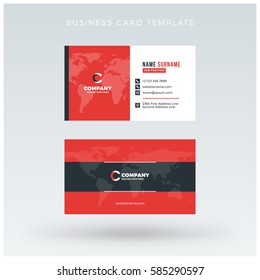 Double-sided Red Business Card Template. Vector Illustration. Stationery Design