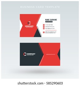 Double-sided Red Business Card Template. Vector Illustration. Stationery Design