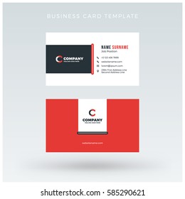 Double-sided Red Business Card Template. Vector Illustration. Stationery Design