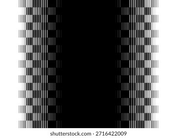 Transición de doble cara de negro a blanco. Patrón de píxeles de semitono. Elemento de diseño a rayas con líneas finas. Fondo de Vector en el estilo de una bandera a cuadros para cubiertas, publicidad