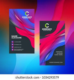Double-sided vertical business card template with abstract background. Vivid gradients. Vector mockup illustration. Stationery design
