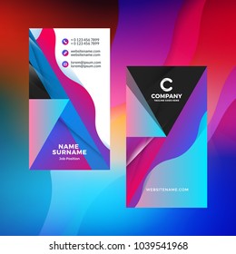 Double-sided vertical business card template with abstract background. Vivid gradients. Vector mockup illustration. Stationery design