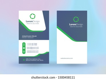 Double-sided vertical business card template. Vector mockup illustration. Stationery design. Halftone texture