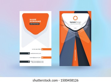 Double-sided vertical business card template. Vector mockup illustration. Stationery design. Halftone texture