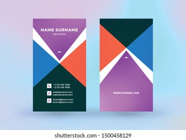 Double-sided vertical business card template. Vector mockup illustration. Stationery design. Halftone texture