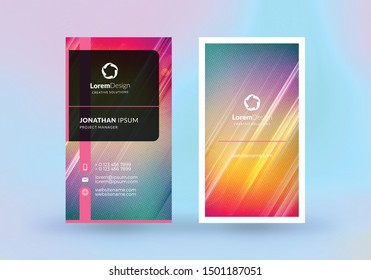 Double-sided vertical business card template. Vector mockup illustration. Stationery design. Halftone texture
