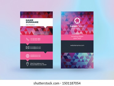 Double-sided vertical business card template. Vector mockup illustration. Stationery design. Halftone texture