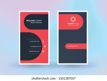 Double-sided vertical business card template. Vector mockup illustration. Stationery design. Halftone texture