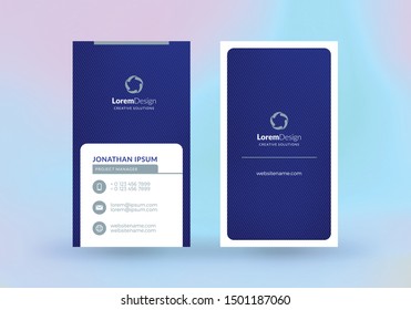 Double-sided vertical business card template. Vector mockup illustration. Stationery design. Halftone texture