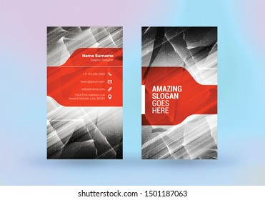 Double-sided vertical business card template. Vector mockup illustration. Stationery design. Halftone texture