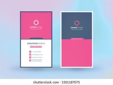 Double-sided vertical business card template. Vector mockup illustration. Stationery design. Halftone texture
