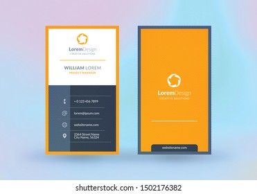 Double-sided vertical business card template. Vector mockup illustration. Stationery design. Halftone texture