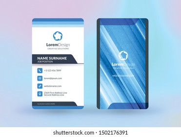 Double-sided vertical business card template. Vector mockup illustration. Stationery design. Halftone texture