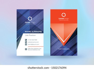 Double-sided vertical business card template. Vector mockup illustration. Stationery design. Halftone texture