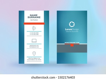 Double-sided vertical business card template. Vector mockup illustration. Stationery design. Halftone texture