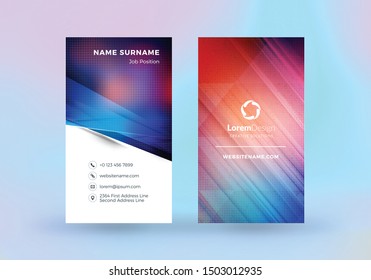 Double-sided vertical business card template. Vector mockup illustration. Stationery design. Halftone texture