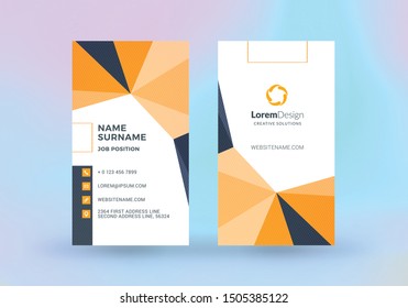 Double-sided vertical business card template. Vector mockup illustration. Stationery design. Halftone texture