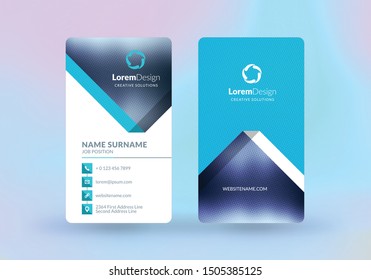 Double-sided vertical business card template. Vector mockup illustration. Stationery design. Halftone texture