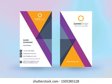 Double-sided vertical business card template. Vector mockup illustration. Stationery design. Halftone texture