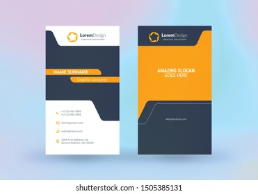 Double-sided vertical business card template. Vector mockup illustration. Stationery design. Halftone texture