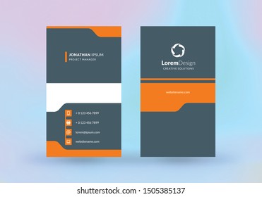 Double-sided vertical business card template. Vector mockup illustration. Stationery design. Halftone texture